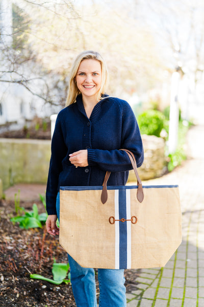 Jute Tote W/ Leather Handles