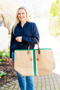 Jute Tote W/ Leather Handles