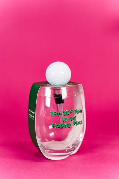 Golf Stmlss Wine Glass w/Wine Stopper