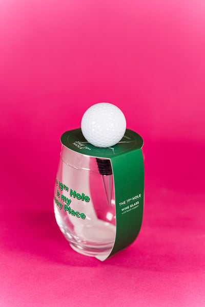 Golf Stmlss Wine Glass w/Wine Stopper