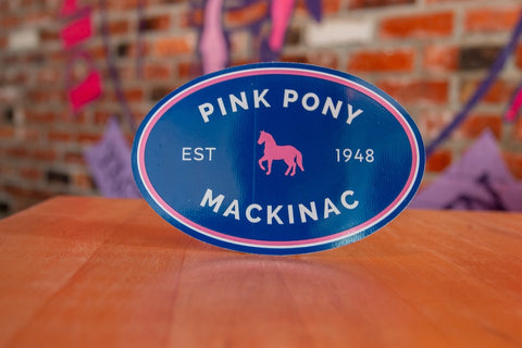 Oval Car Sticker Pink Pony Mackinac