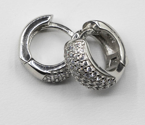 Thick Silver Pave Huggie Earring